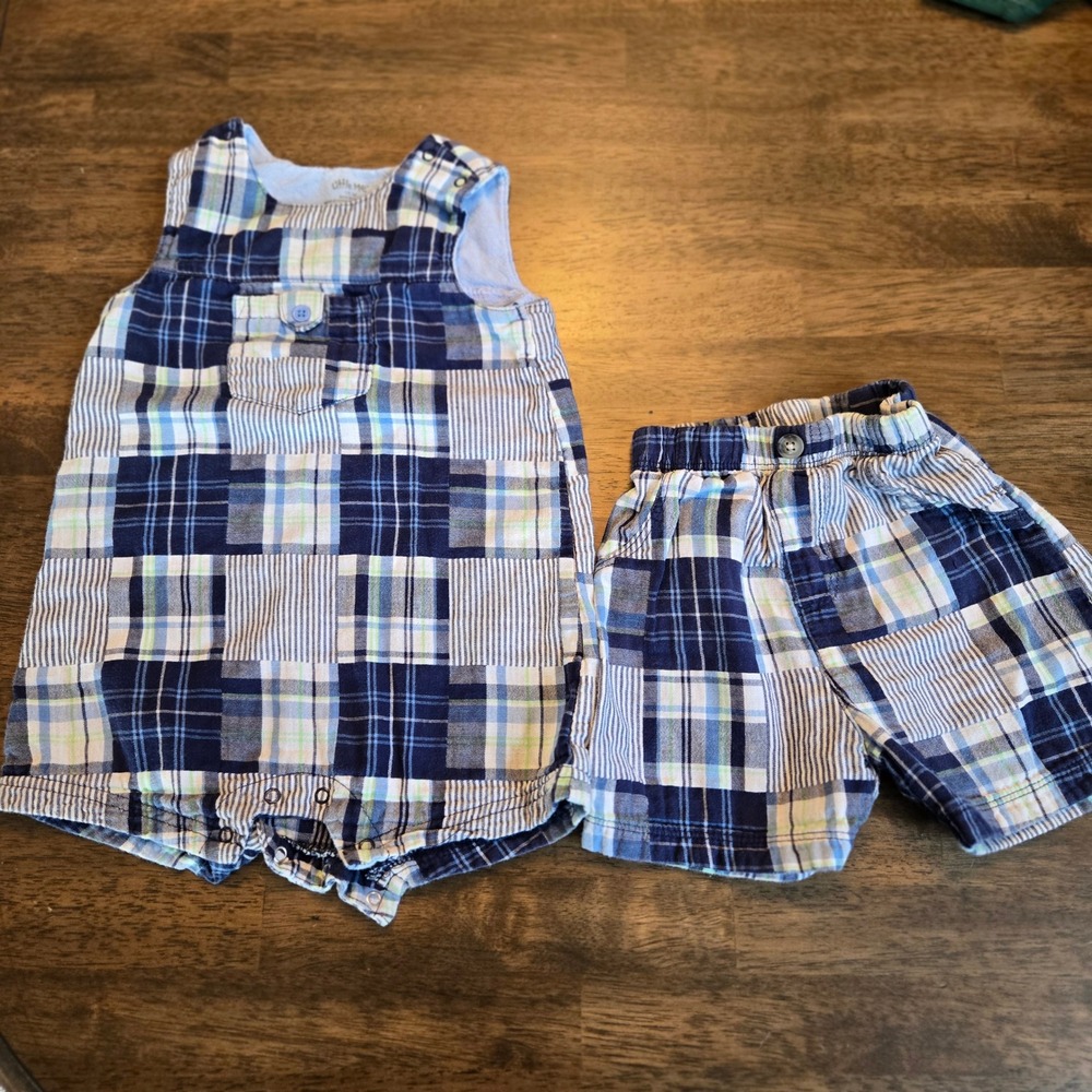 Little‎ Me Baby Boy Patchwork Plaid Romper and Shorts Set Navy Blue 18M
